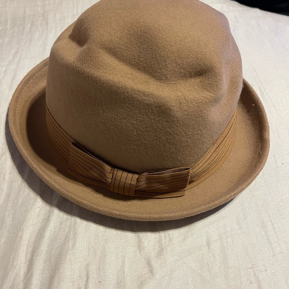 Stylish Tan Fedora Hat with Ribbon 100% Wool - 9th Street by Levine Hats XL 61Cm - Picture 3 of 5
